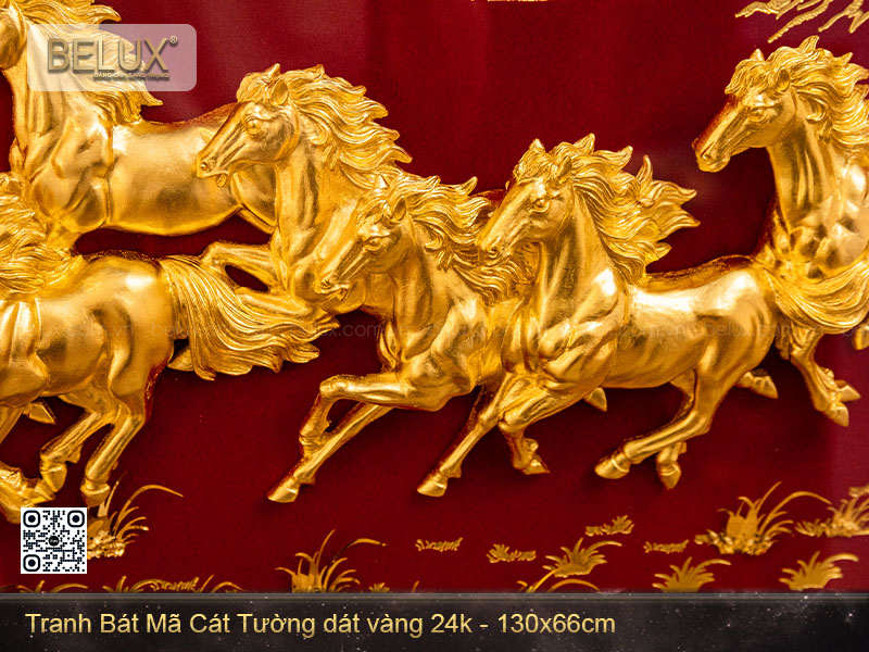 Tranh Bát Mã Cát Tường dát vàng 24k (130x66) – Biểu tượng của thành công và thịnh vượng